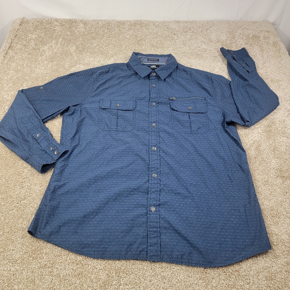 Rock & Republic‎ Mens Button Down Shirt Roll Sleeve Pockets Easy-Care Size Large